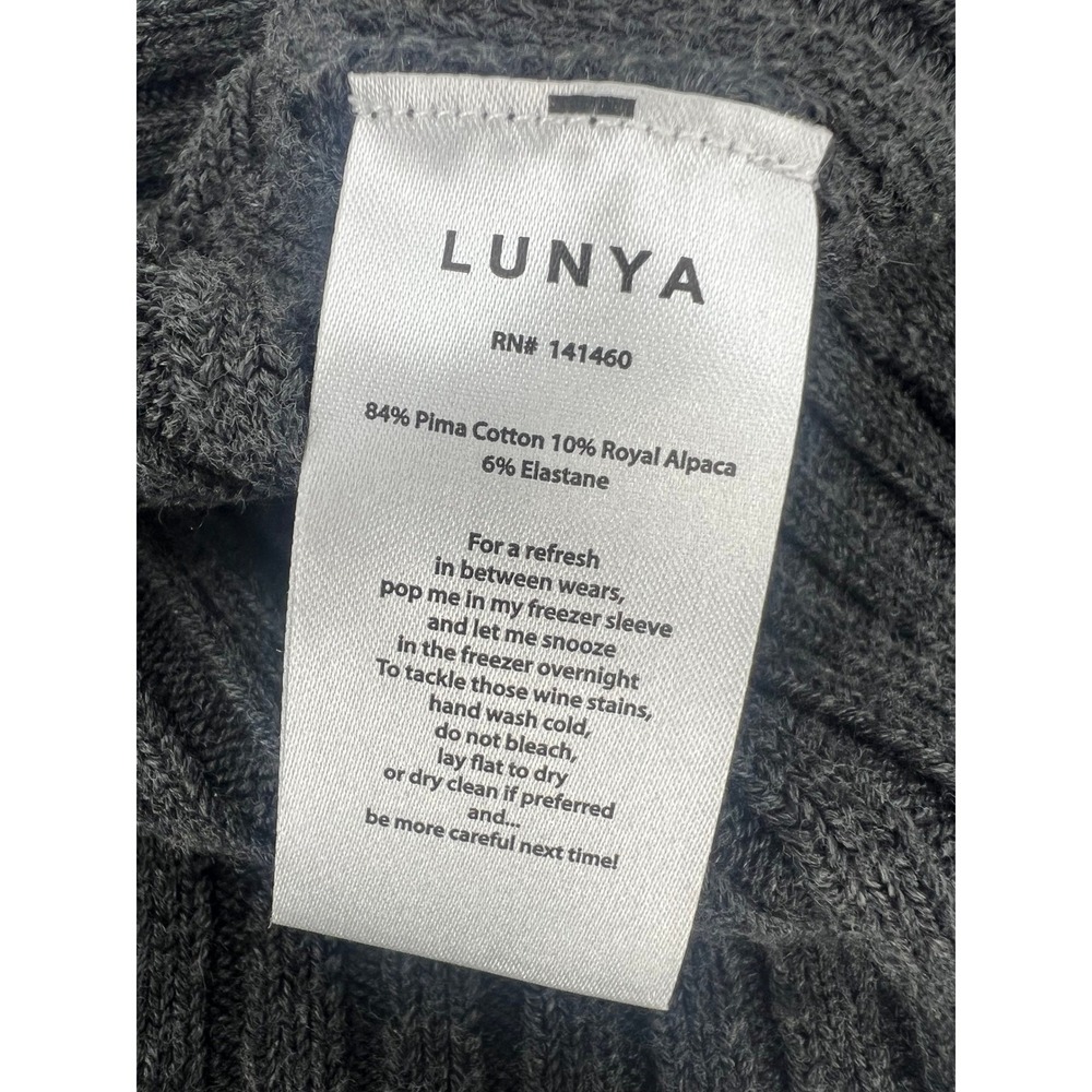 Lunya XS/S Charcoal Gray Ribbed Pima Cotton Alpaca Blend Sweater - Picture 4 of 7